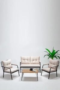 Riva 2 1 1 S Minderli Bahçe Takımı Balkon - Bahçe - Teras Mobilyası / Krem